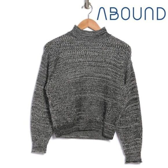 Abound Easy Stitch Ribbed Knit Mock Neck Sweater Rib Black‎ Marl NWT - Picture 3 of 9